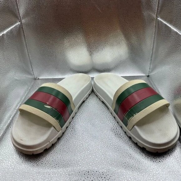 Size 10 - Gucci Pursuit Web Pool Beach Resort White Red Green Slides Sandals - Picture 3 of 9